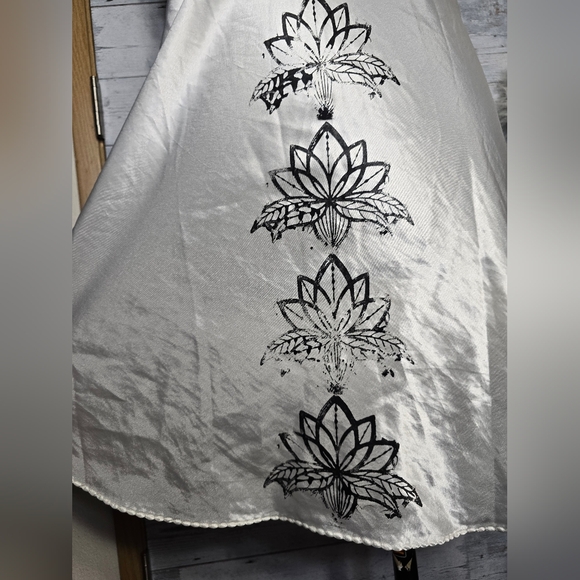 Vintage White Satin Slip Dress with Black Lotus Print - Picture 7 of 11